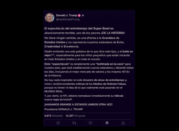 Las duras declaraciones de Donald Trump luego del show de Bad Bunny en el Super Bowl 15 donaldtrump superbowl SOY CHALUPA
