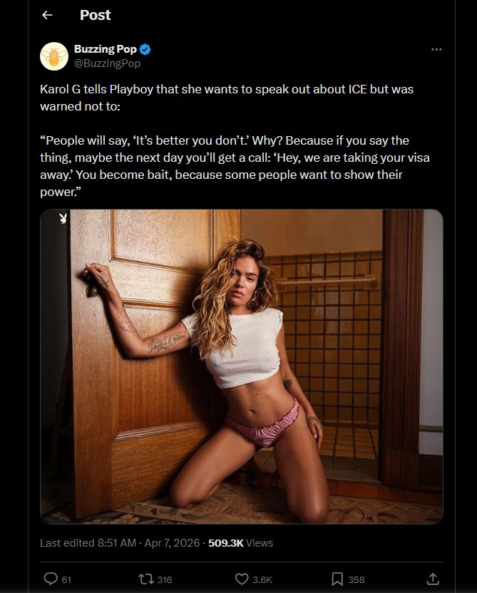 Karol G revela que el ICE le hizo una dura advertencia luego de que ella hablara de los inmigrantes en USA 12 karol g SOY CHALUPA